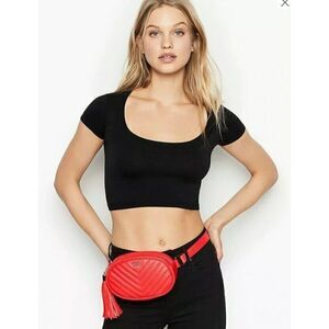 Victoria's Secret V-Quilt Oval City Belt Bag Red Orange Coral Fanny Pack Tassel‎